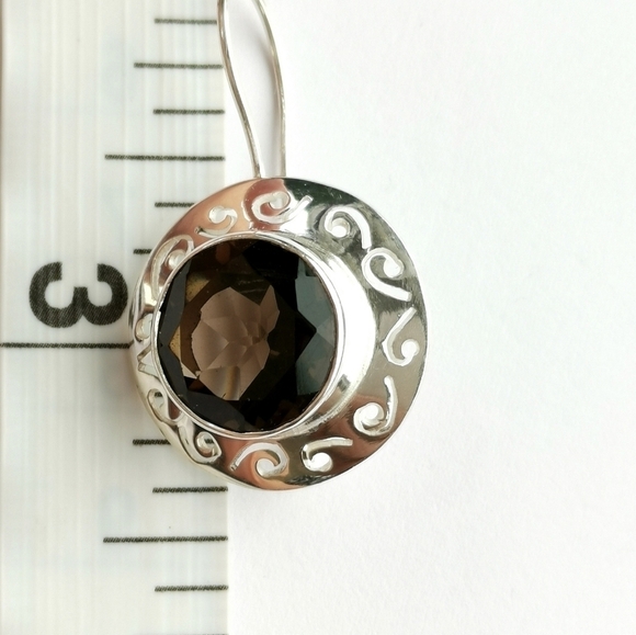 Smoky Topaz Quartz Drop Earrings Sterling Silver - Picture 5 of 8